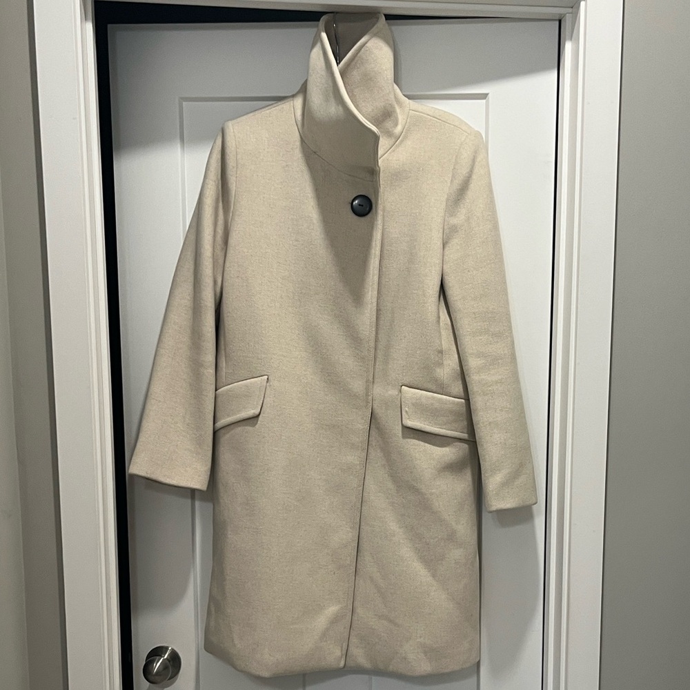 Mango Cream Wool Blend Coat for Women